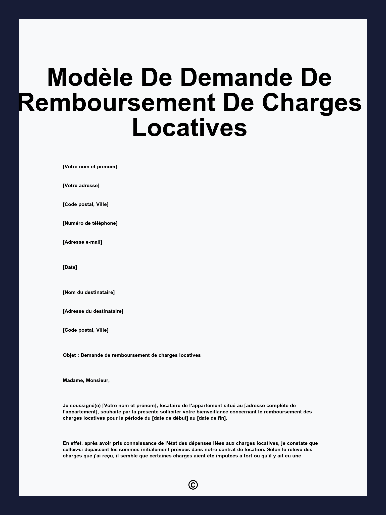 Modèle De Demande De Remboursement De Charges Locatives
