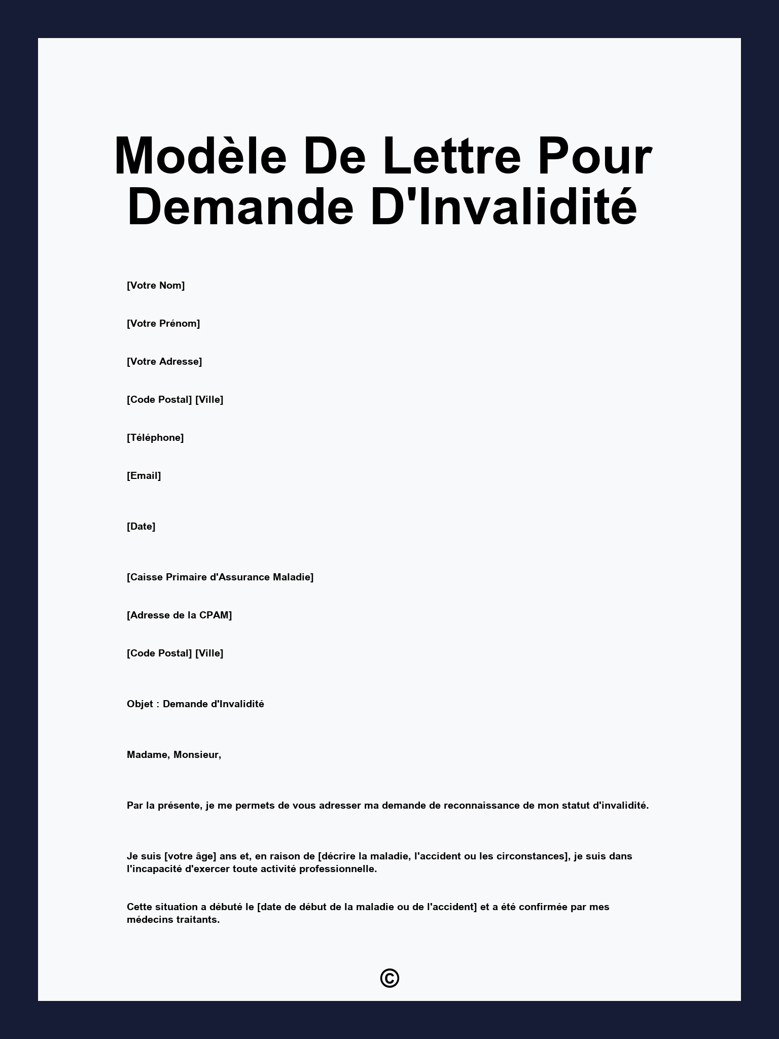 Modèle De Lettre Pour Demande D'Invalidité