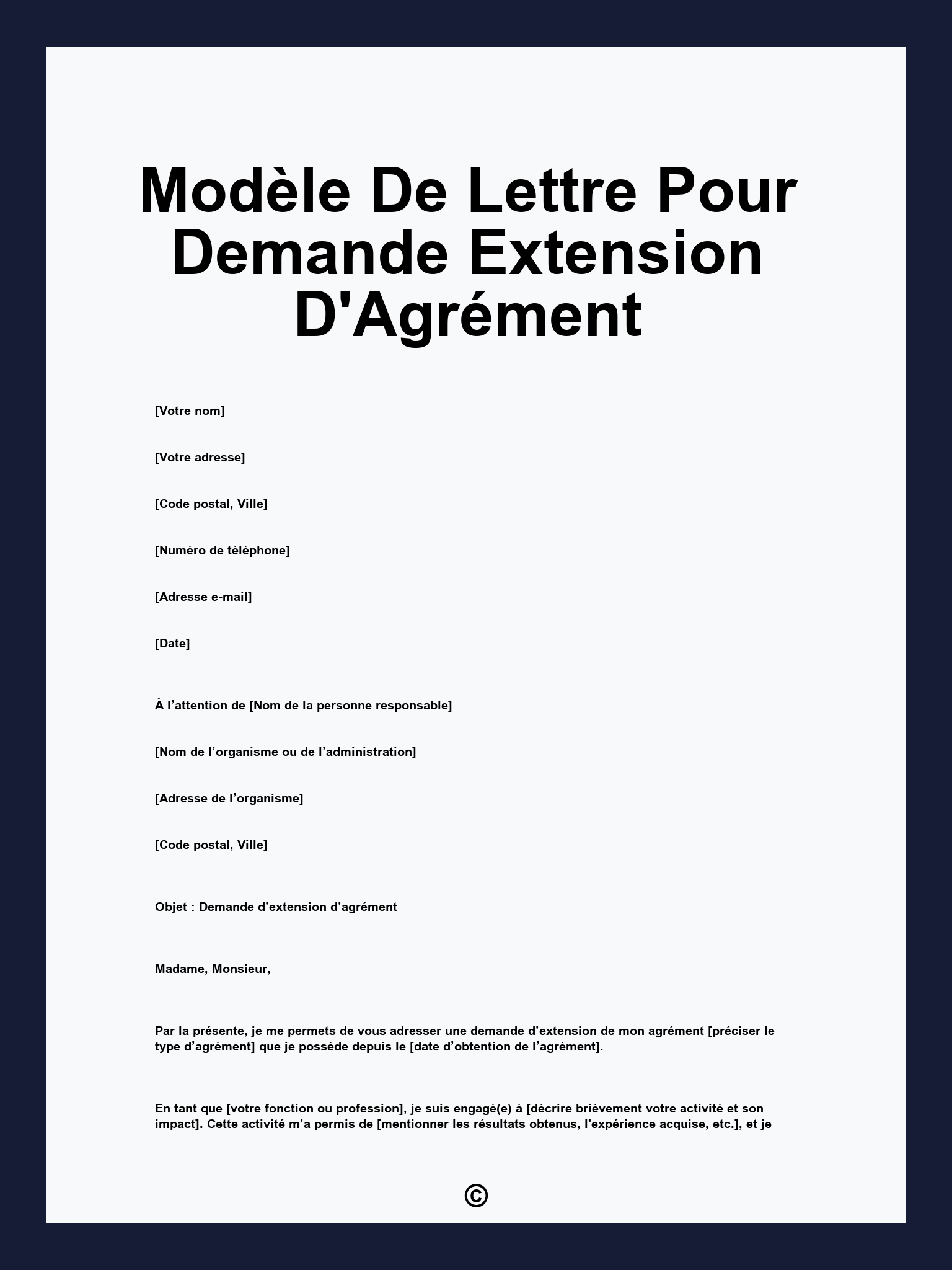 Modèle De Lettre Pour Demande Extension D'Agrément