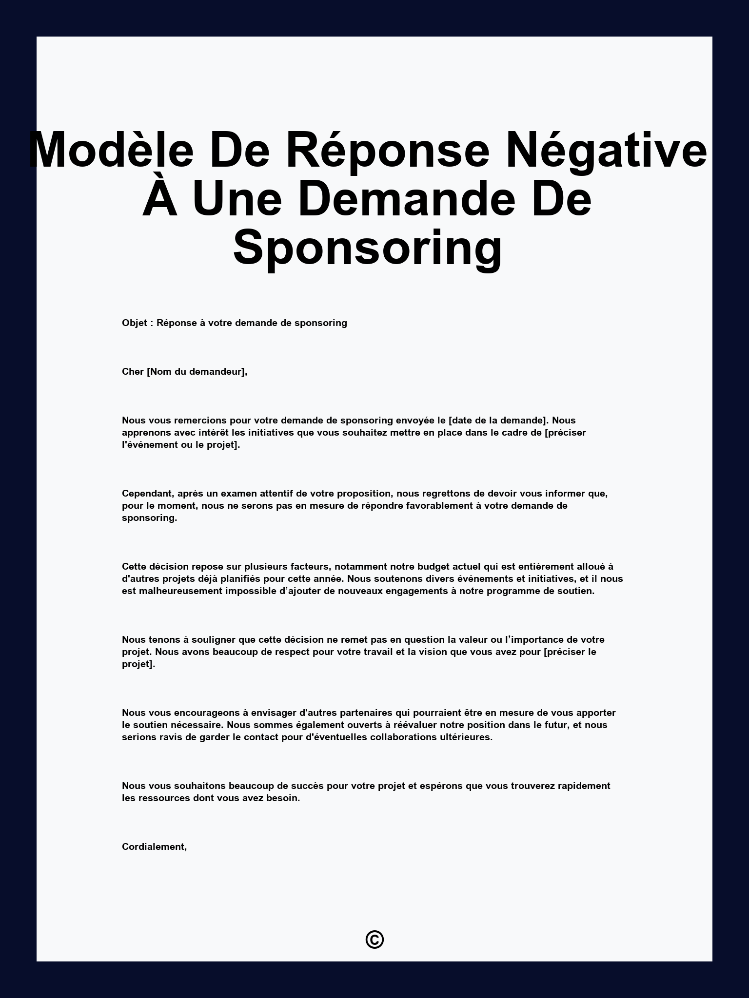 Modèle De Réponse Négative À Une Demande De Sponsoring