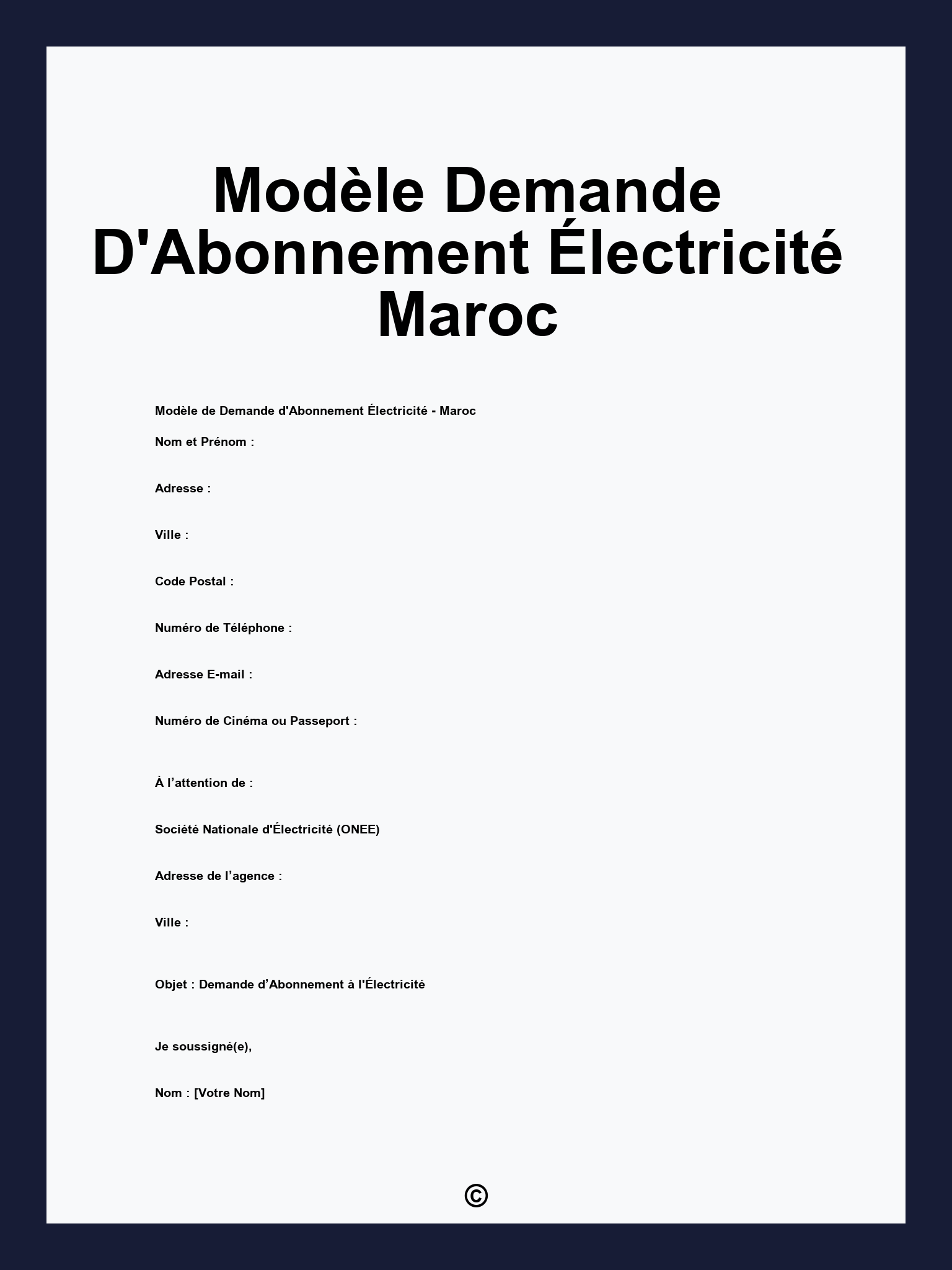 Modèle Demande D'Abonnement Électricité Maroc
