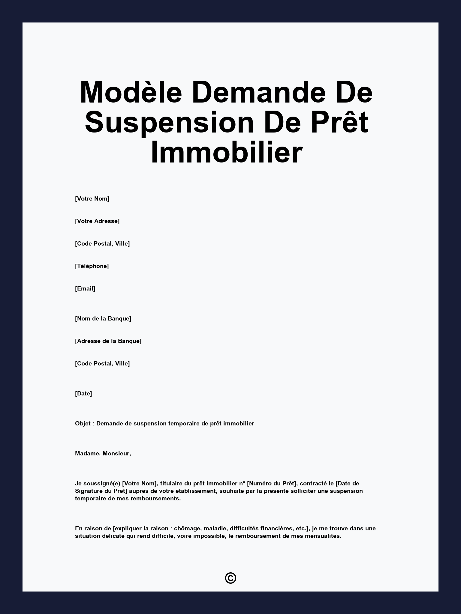 Modèle Demande De Suspension De Prêt Immobilier
