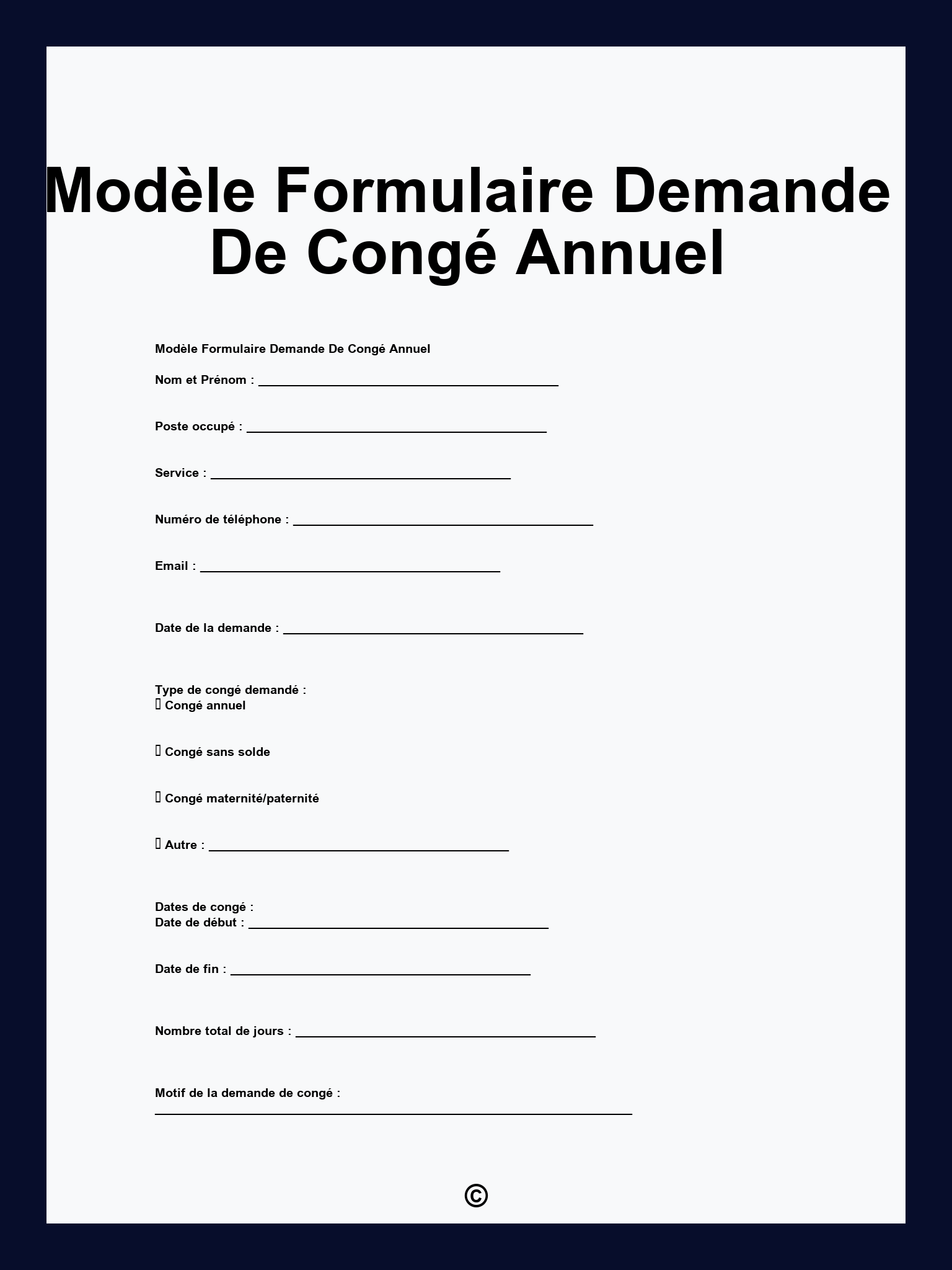 Modèle Formulaire Demande De Congé Annuel