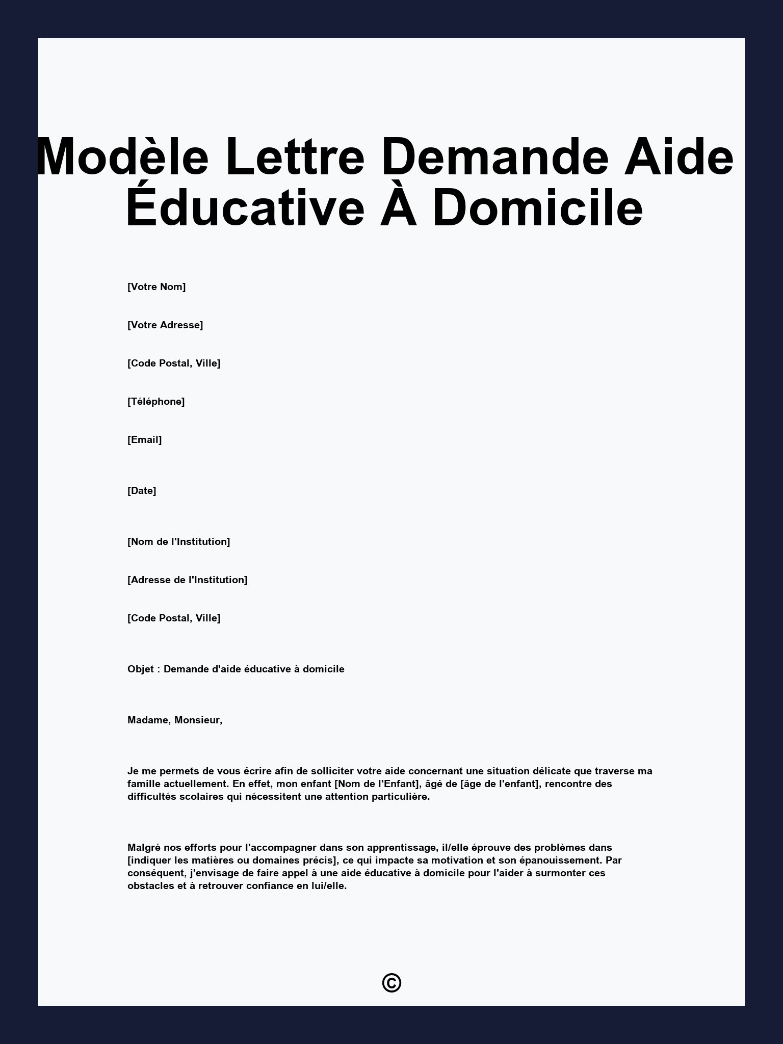 Modèle Lettre Demande Aide Éducative À Domicile