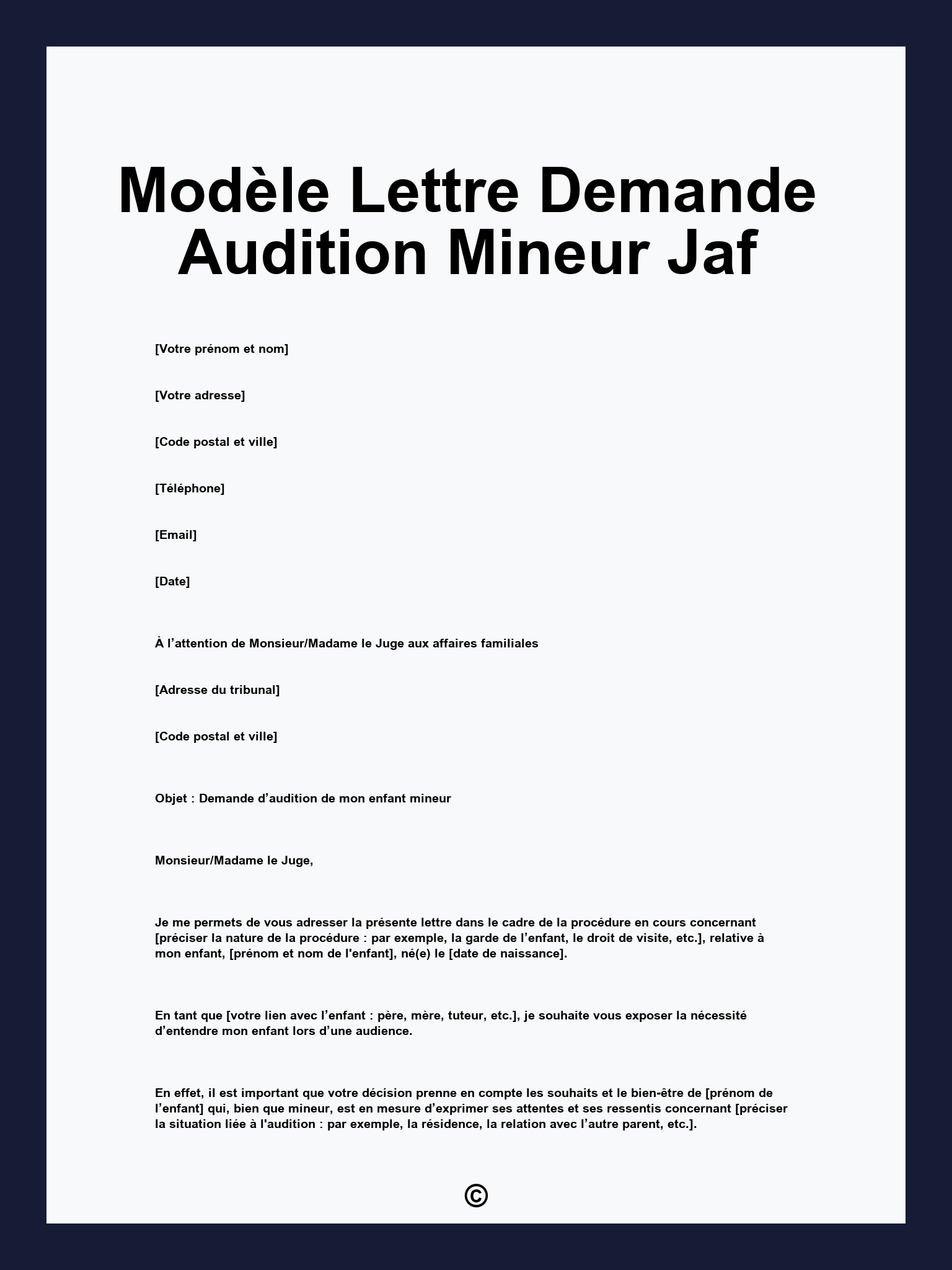 Modèle Lettre Demande Audition Mineur Jaf