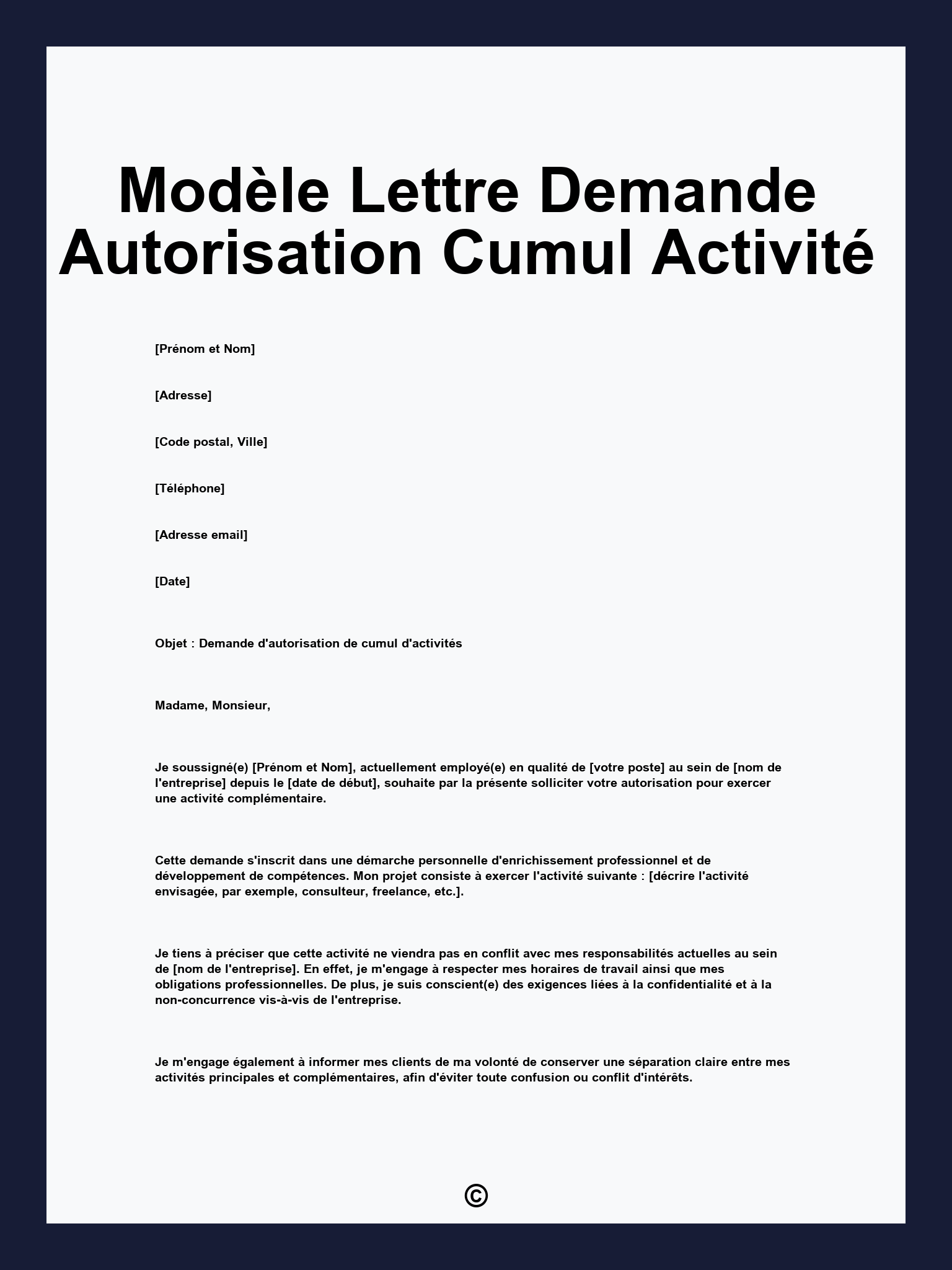 Modèle Lettre Demande Autorisation Cumul Activité