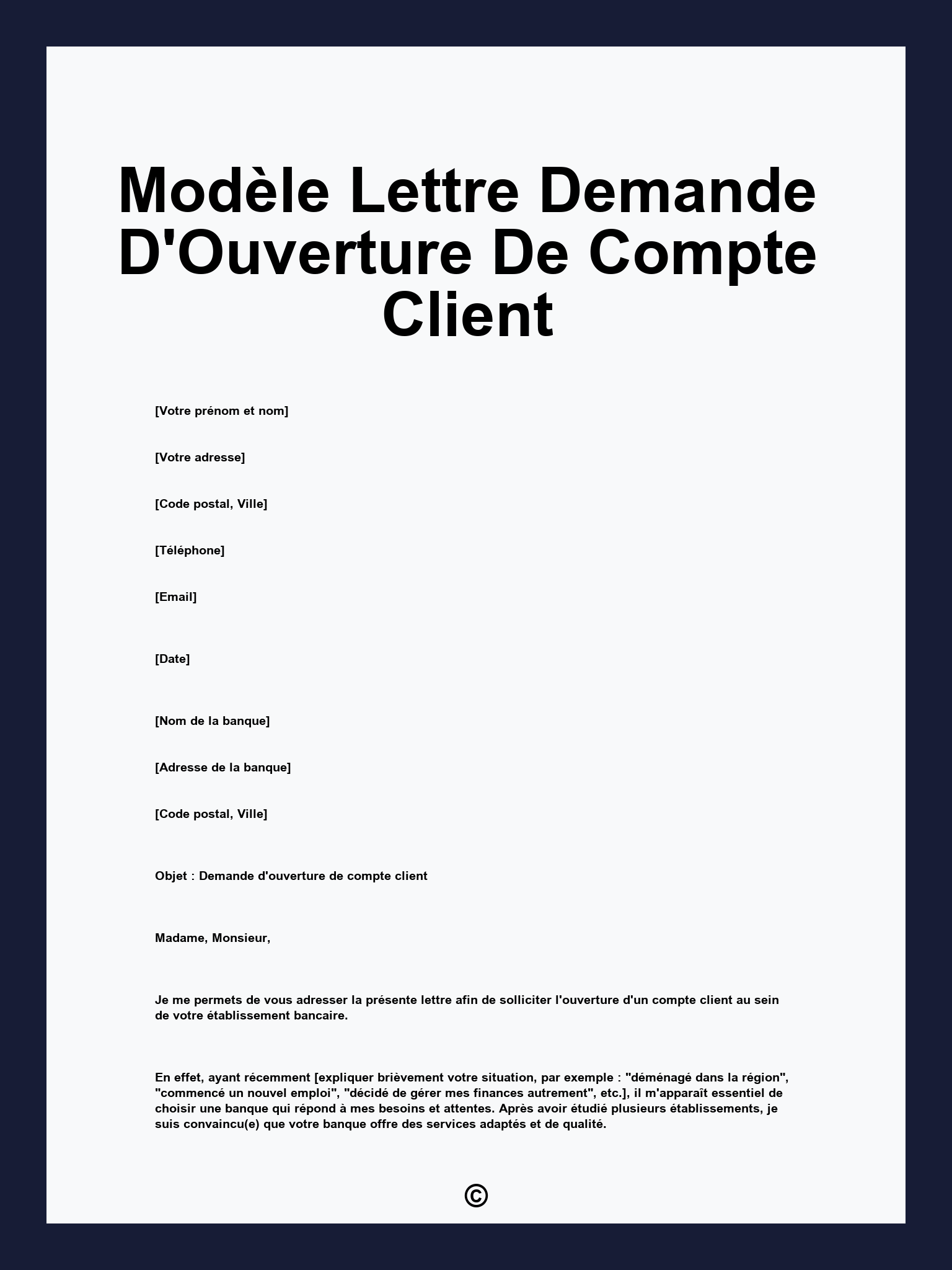 Modèle Lettre Demande D'Ouverture De Compte Client