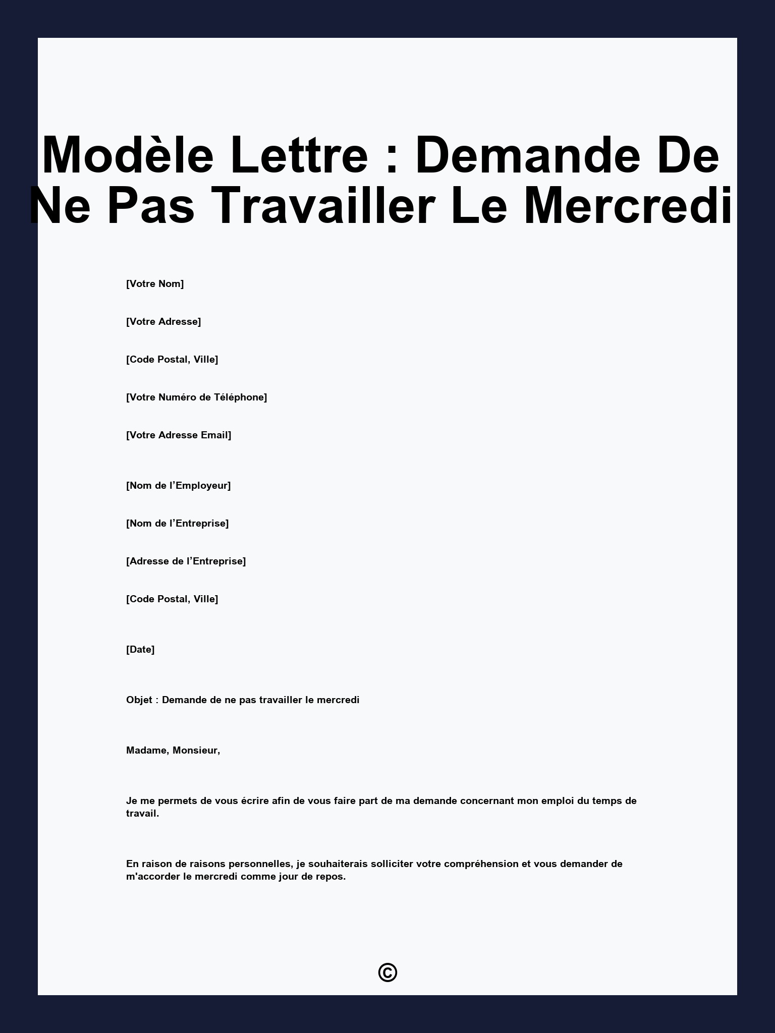 Modèle Lettre : Demande De Ne Pas Travailler Le Mercredi
