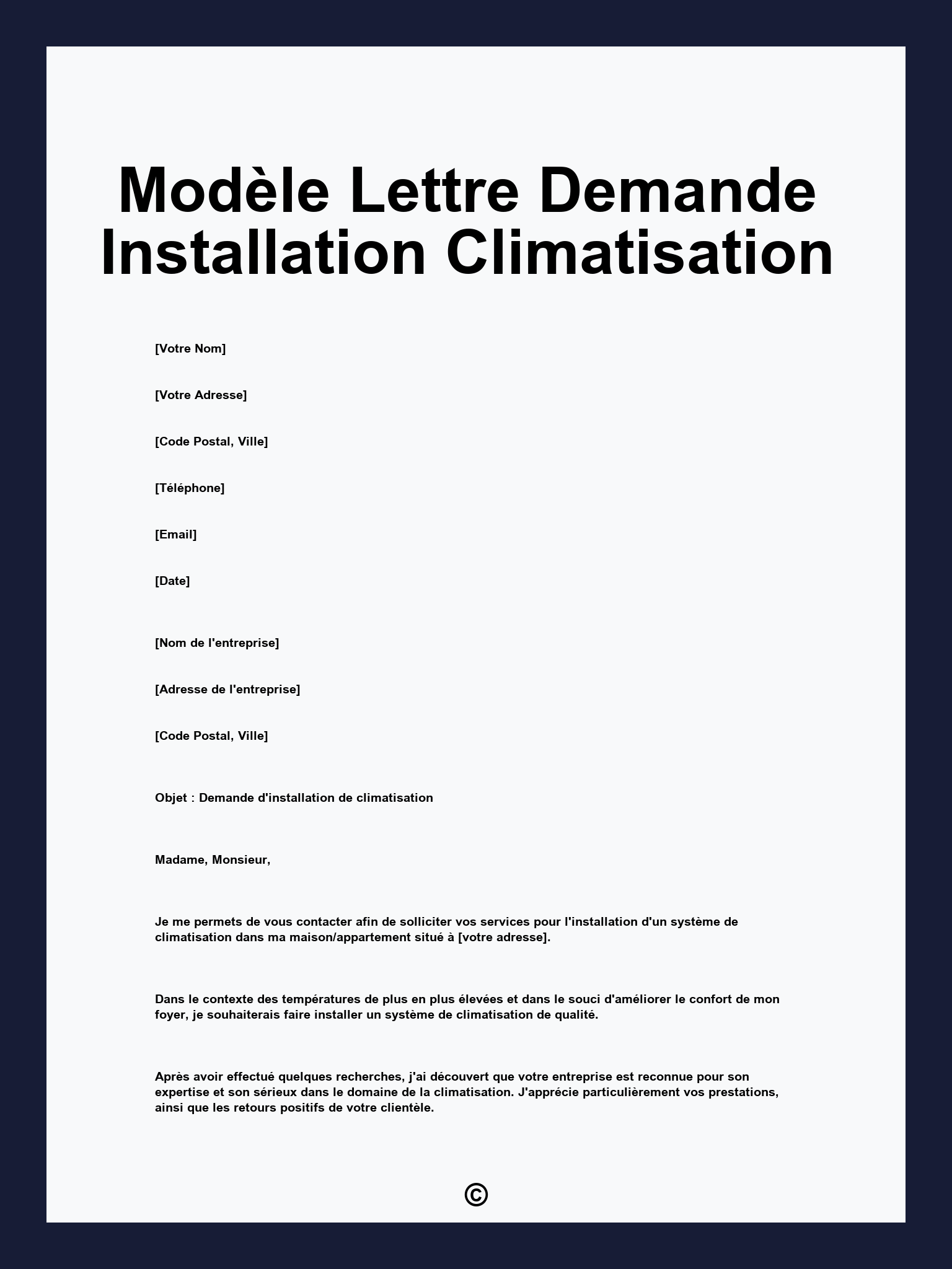 Modèle Lettre Demande Installation Climatisation