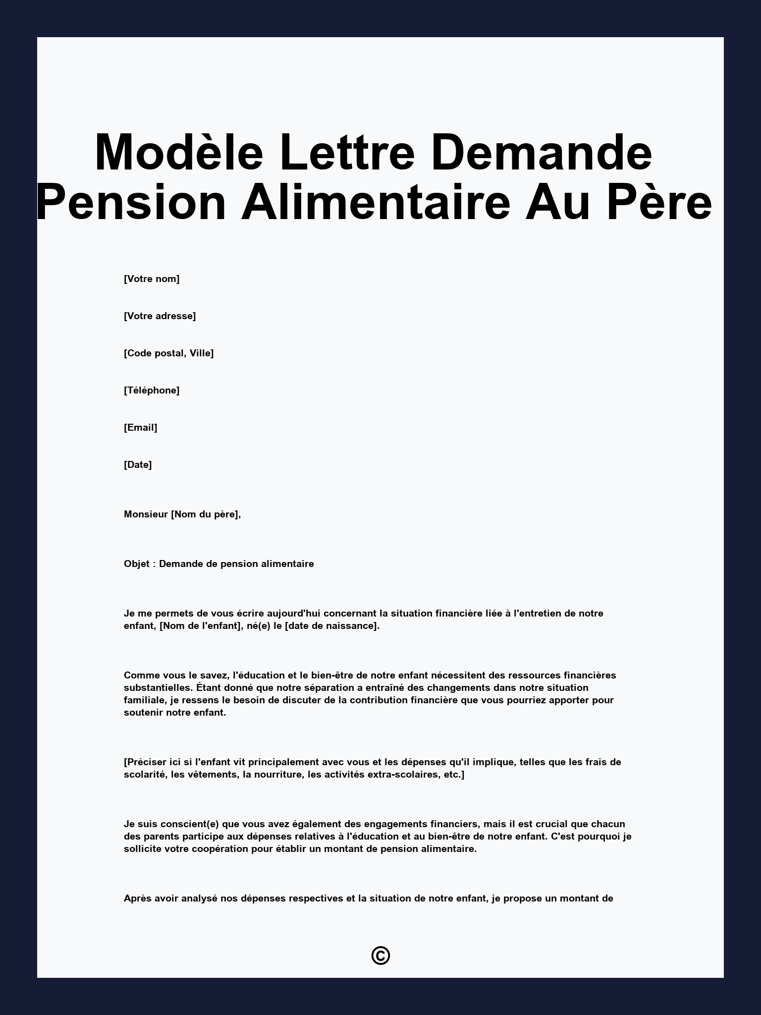 Modèle Lettre Demande Pension Alimentaire Au Père